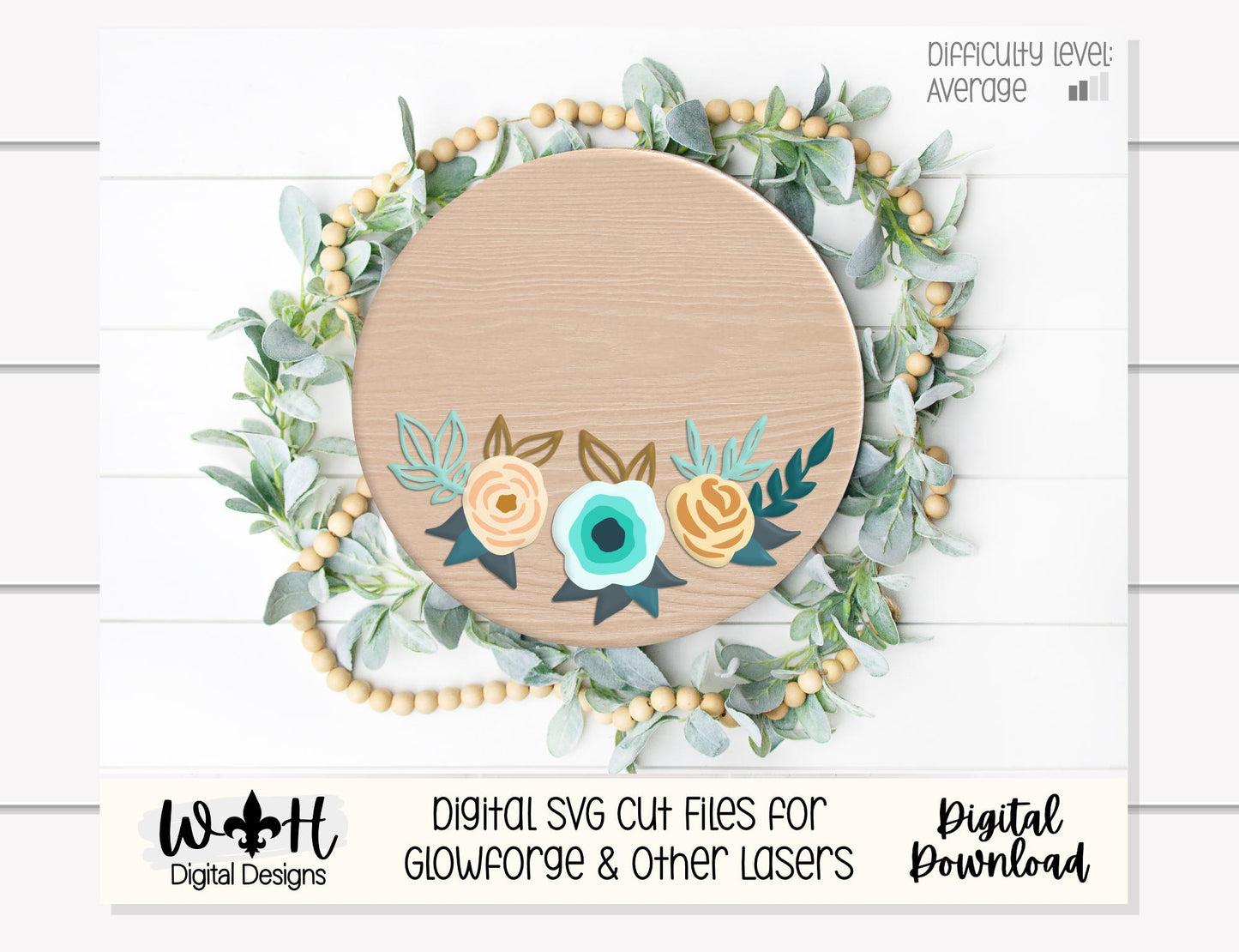 Charlotte Amelia Inset Rose Cluster Florals - Baby Girl Nursery Sign - Birthday and Wedding Decor - Digital SVG Cut File For Glowforge Laser