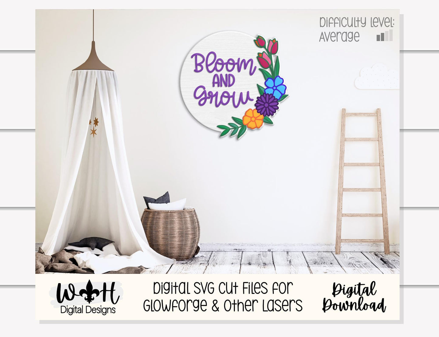 Bloom and Grow Spring Florals - Seasonal Door Round - Sign Making and DIY Kits - Digital SVG Cut File For Glowforge Lasers