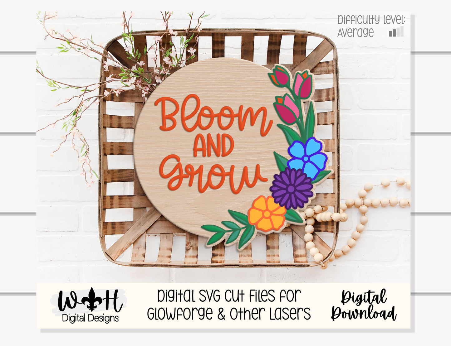 Bloom and Grow Spring Florals - Seasonal Door Round - Sign Making and DIY Kits - Digital SVG Cut File For Glowforge Lasers