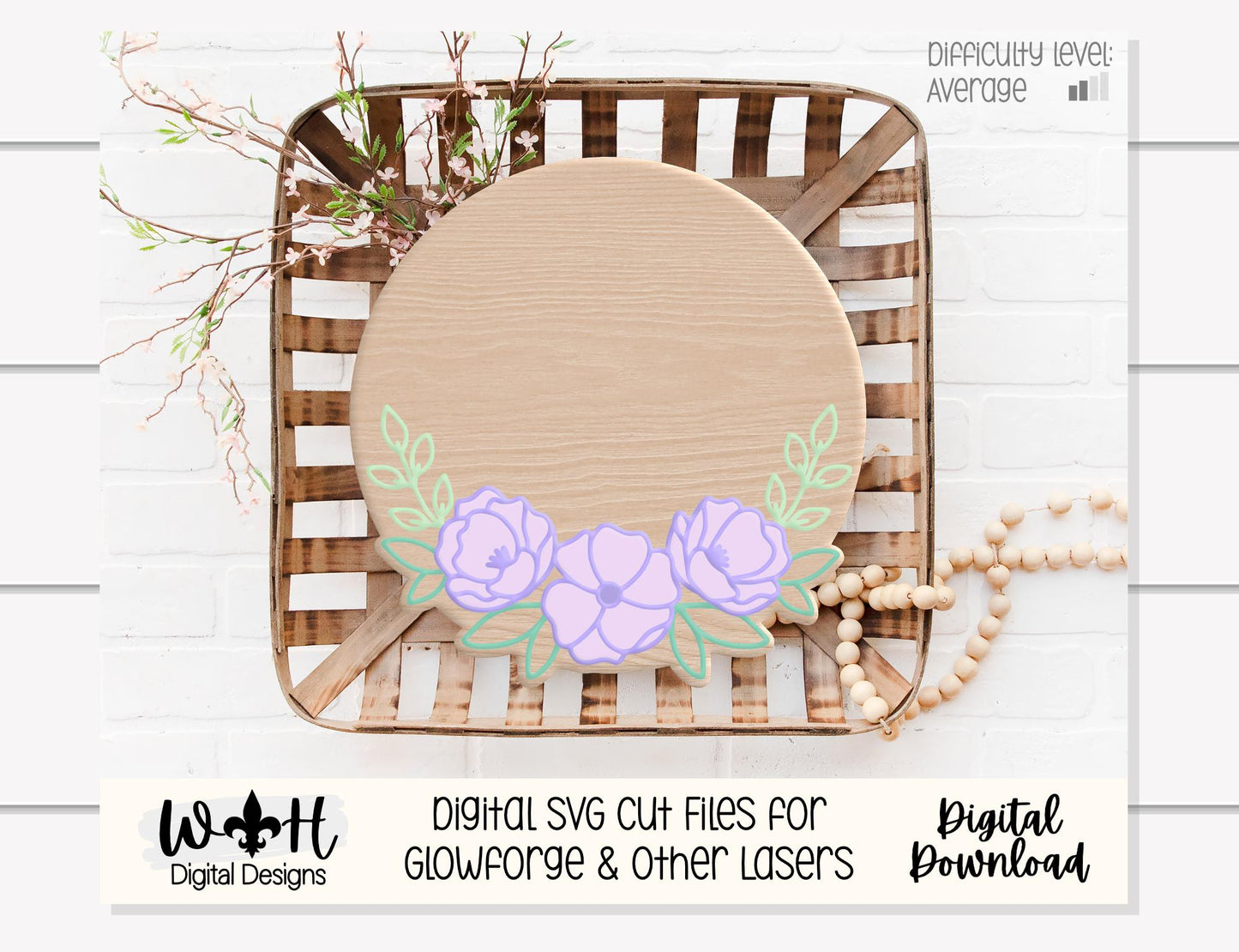 Aribella Faye Peony Blossoms - Baby Nursery Round - Sign Making and DIY Kits - Offset Floral Digital SVG Cut File For Glowforge Lasers