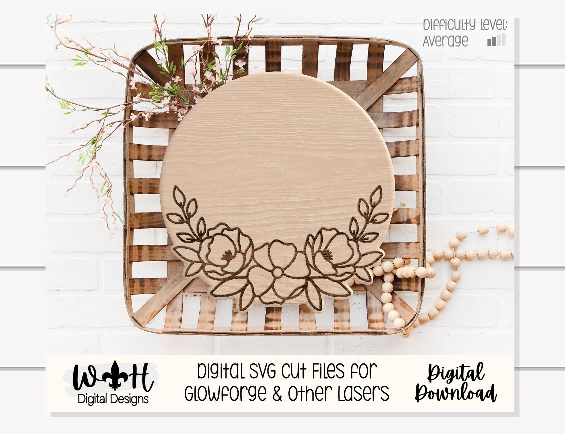 Aribella Faye Peony Blossoms - Baby Nursery Round - Sign Making and DIY Kits - Offset Floral Digital SVG Cut File For Glowforge Lasers