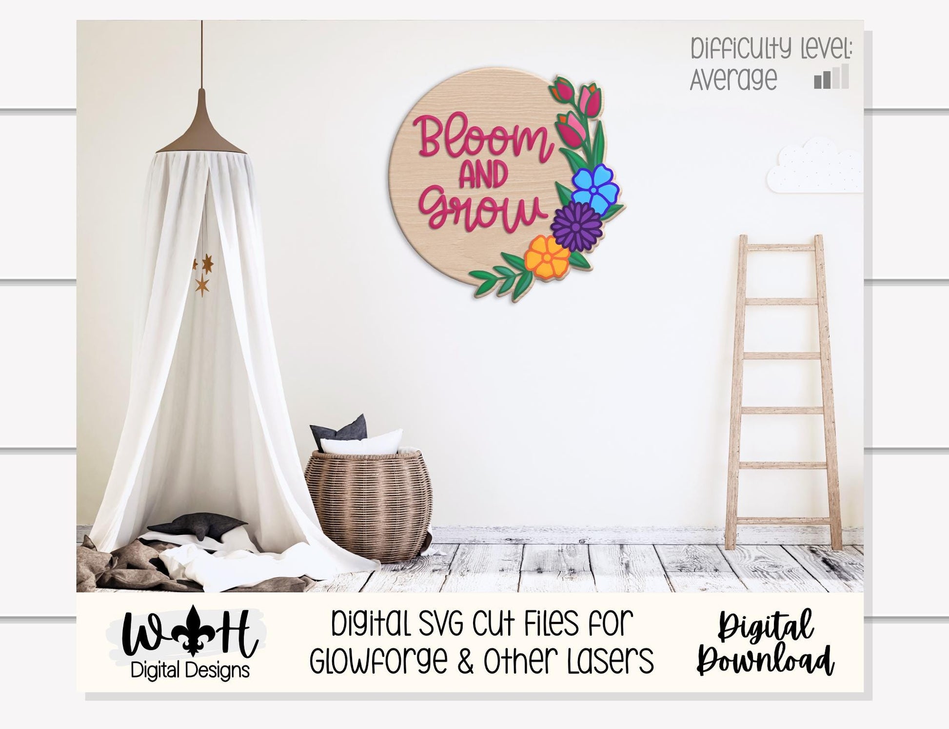 Bloom and Grow Spring Florals - Seasonal Door Round - Sign Making and DIY Kits - Digital SVG Cut File For Glowforge Lasers
