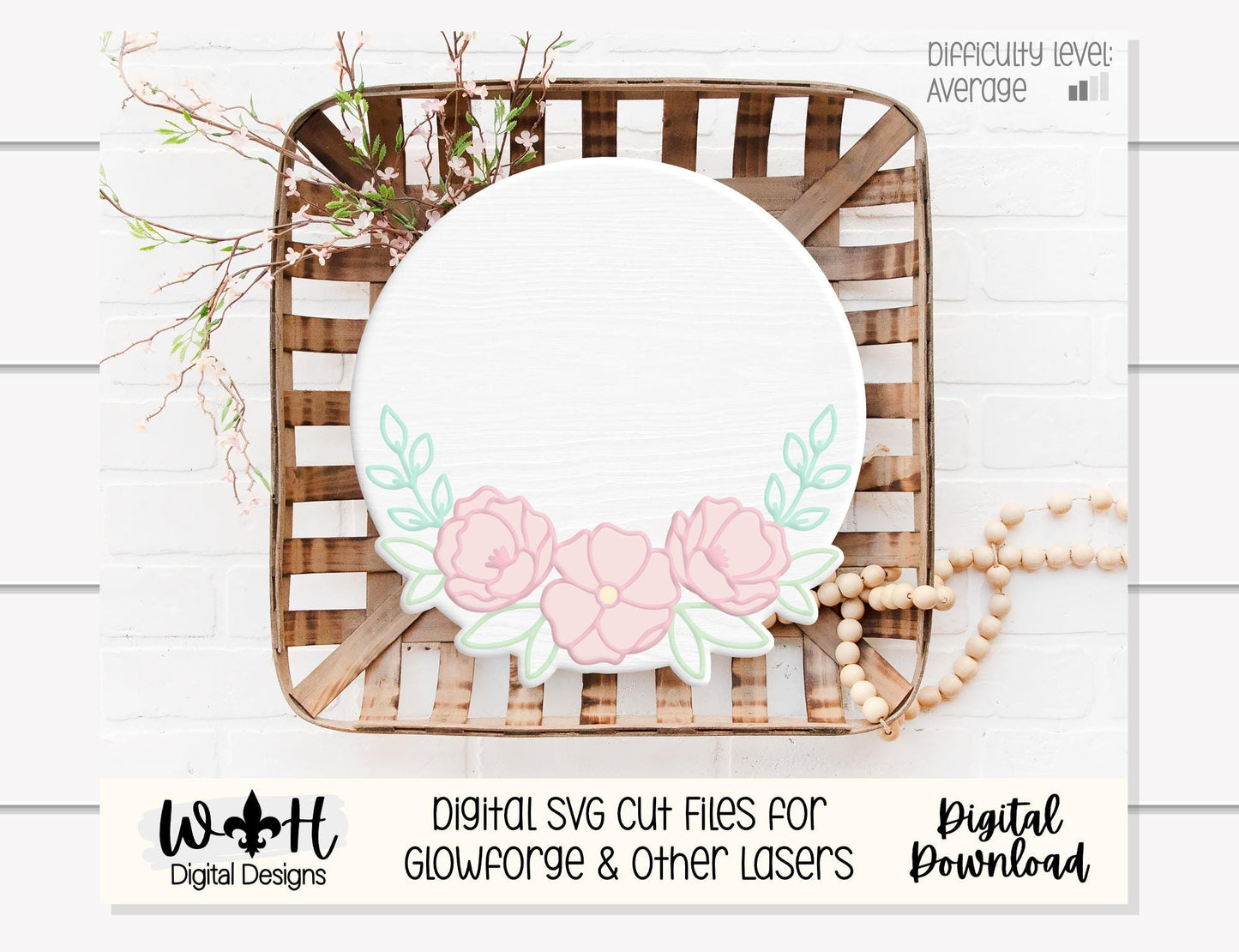 Aribella Faye Peony Blossoms - Baby Nursery Round - Sign Making and DIY Kits - Offset Floral Digital SVG Cut File For Glowforge Lasers