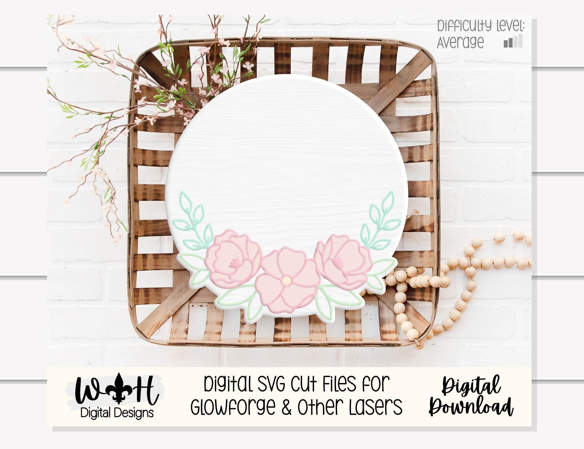 Aribella Faye Peony Blossoms - Baby Nursery Round - Sign Making and DIY Kits - Offset Floral Digital SVG Cut File For Glowforge Lasers