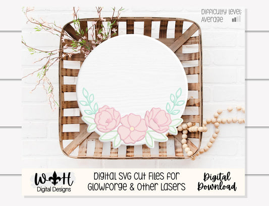 Aribella Faye Peony Blossoms - Baby Nursery Round - Sign Making and DIY Kits - Offset Floral Digital SVG Cut File For Glowforge Lasers
