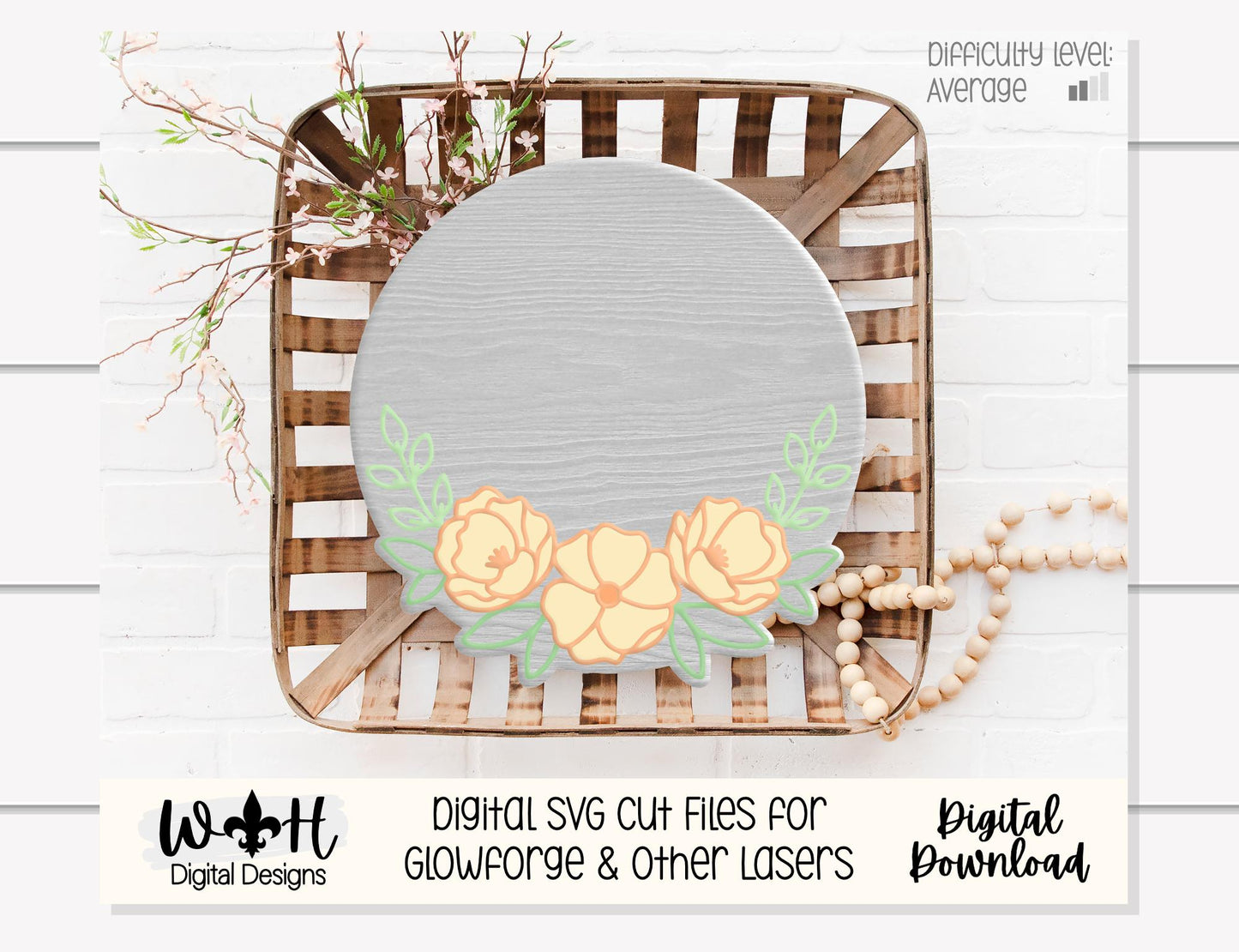 Aribella Faye Peony Blossoms - Baby Nursery Round - Sign Making and DIY Kits - Offset Floral Digital SVG Cut File For Glowforge Lasers