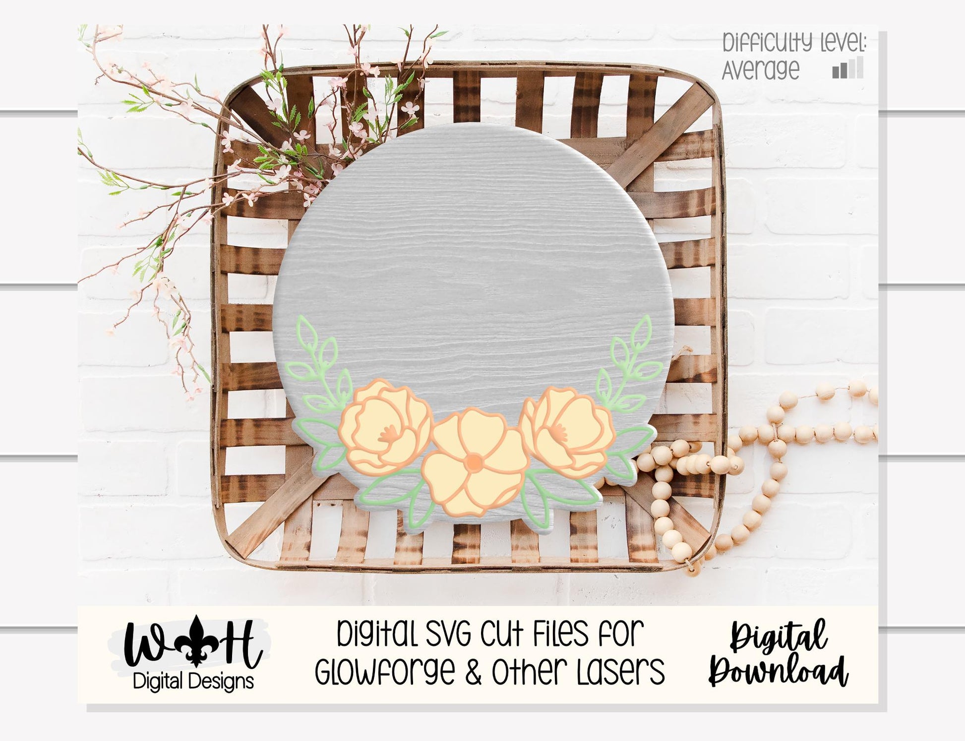 Aribella Faye Peony Blossoms - Baby Nursery Round - Sign Making and DIY Kits - Offset Floral Digital SVG Cut File For Glowforge Lasers