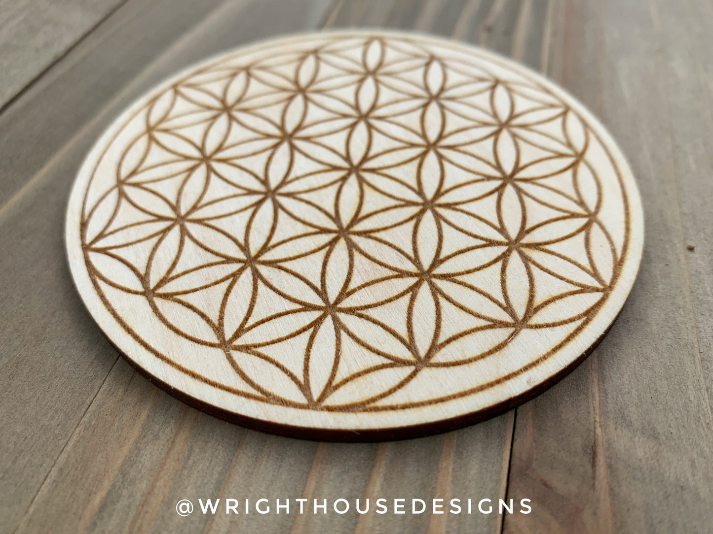 Flower Of Life - Wooden Coffee Coasters and Crystal Grids - Bundle