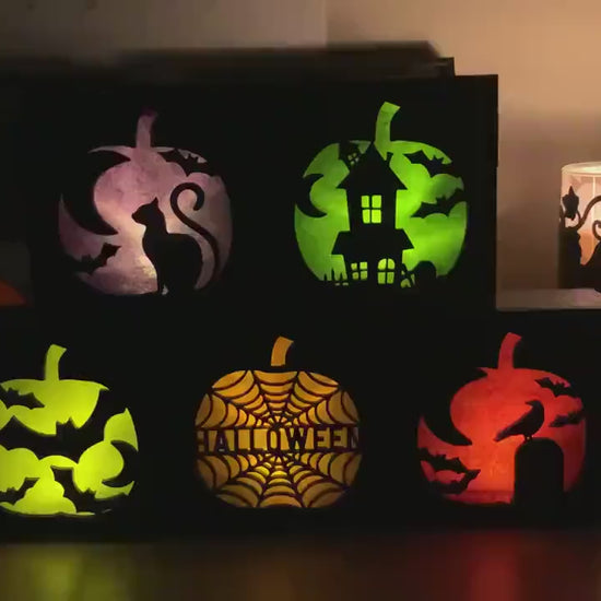 DIGITAL FILE - Interlocking Halloween Illuminating Boxes - Seasonal Fall Decorations - SVG For Glowforge