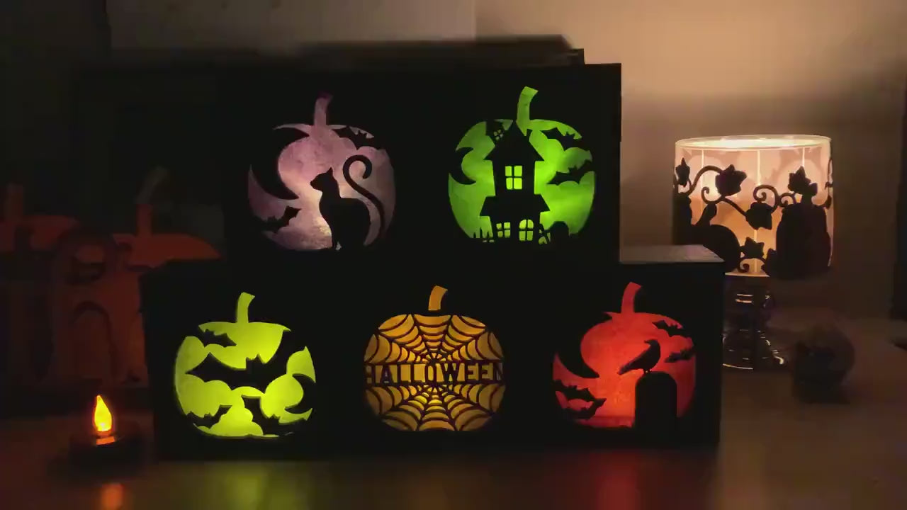 DIGITAL FILE - Interlocking Halloween Illuminating Boxes - Seasonal Fall Decorations - SVG For Glowforge