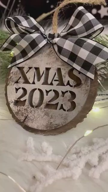 DIGITAL FILE - Stencil Christmas Date Wood Slices - Year Ornament Bundle - SVG Digital Downloads - Laser Cut Files For Glowforge C02 Lasers