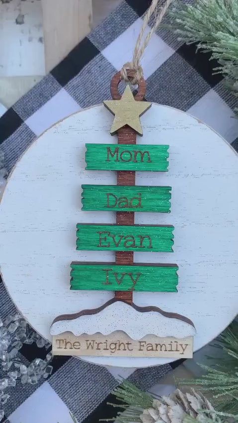 Christmas Plank Pine Tree Bundle - Personalizable Family Name Ornaments and Stocking Tags - Cut File For Glowforge Lasers - Digital SVG File