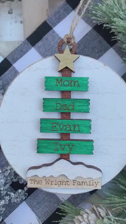 Christmas Plank Pine Tree Personalizable Family Name Ornament - Gift Bag and Stocking Tag - Laser Engraved Wood Holiday Ornament for 2023