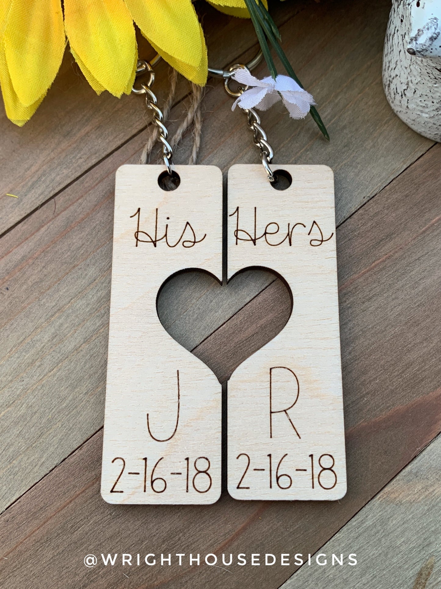 His and Hers - Couples Initial Interlocking Wooden Personalized Keychain