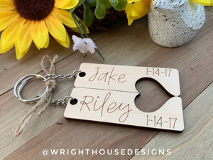 Personalized Monogram - Couple Keychains - Duo Heart Cut Out Wooden Keychain