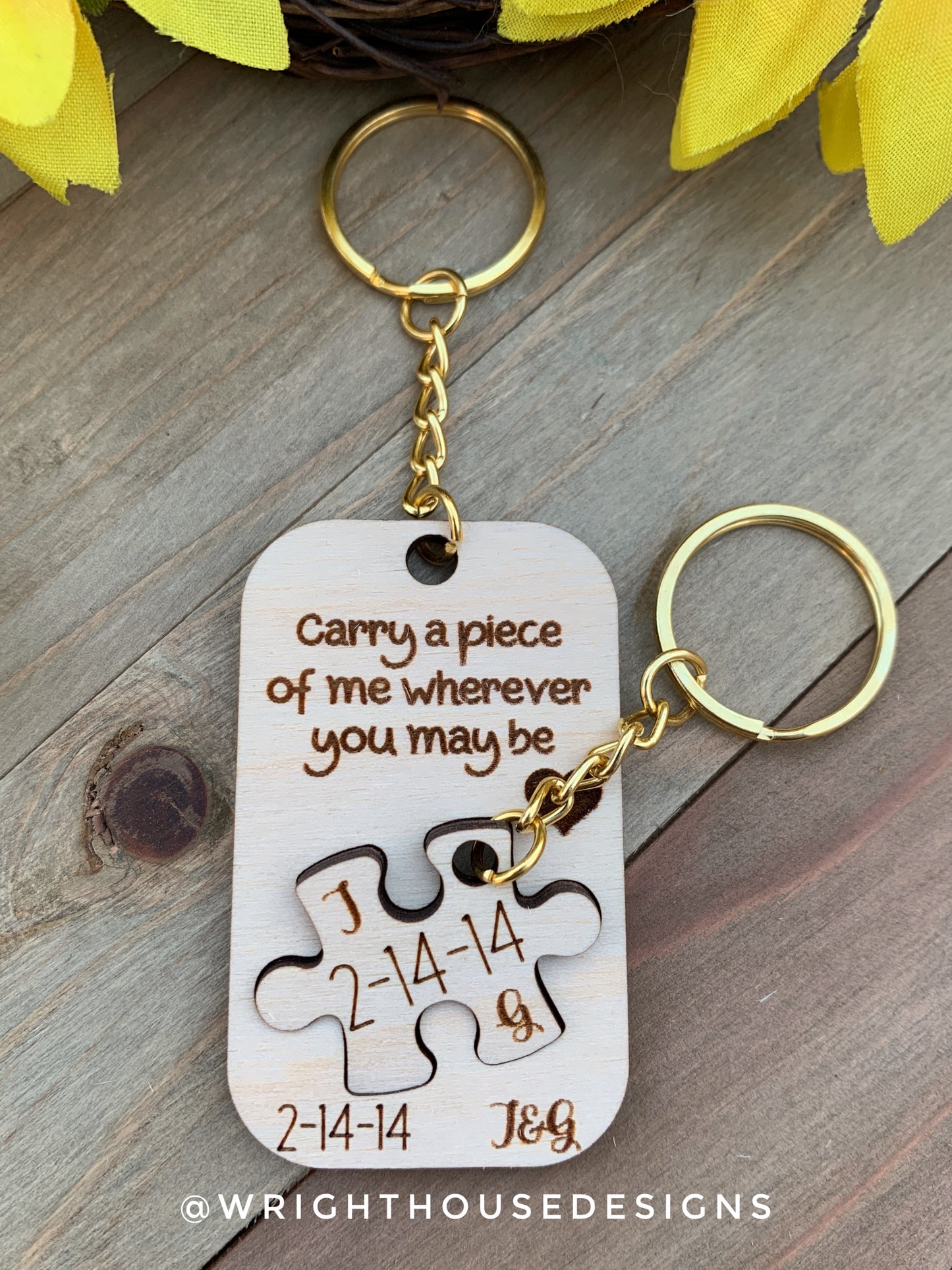 Carry a Piece of Me Wherever You May Be - Couples Interlocking Wooden Personalized Keychain