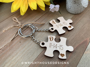 Couples Puzzle Piece - Couples Interlocking Wooden Personalized Keychains