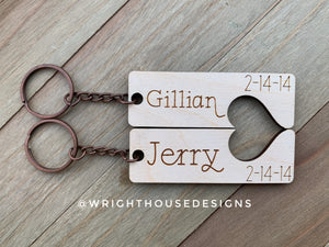 Personalized Monogram - Couple Keychains - Duo Heart Cut Out Wooden Keychain