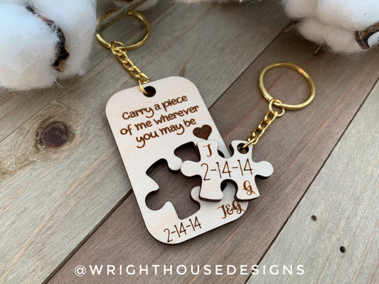 Carry a Piece of Me Wherever You May Be - Couples Interlocking Wooden Personalized Keychain