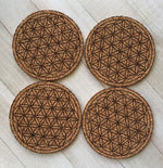 Load image into Gallery viewer, Flower of Life - Engraved Cork Coaster Set - Wright House Designs
