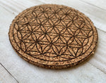Load image into Gallery viewer, Flower of Life - Engraved Cork Coaster Set - Wright House Designs
