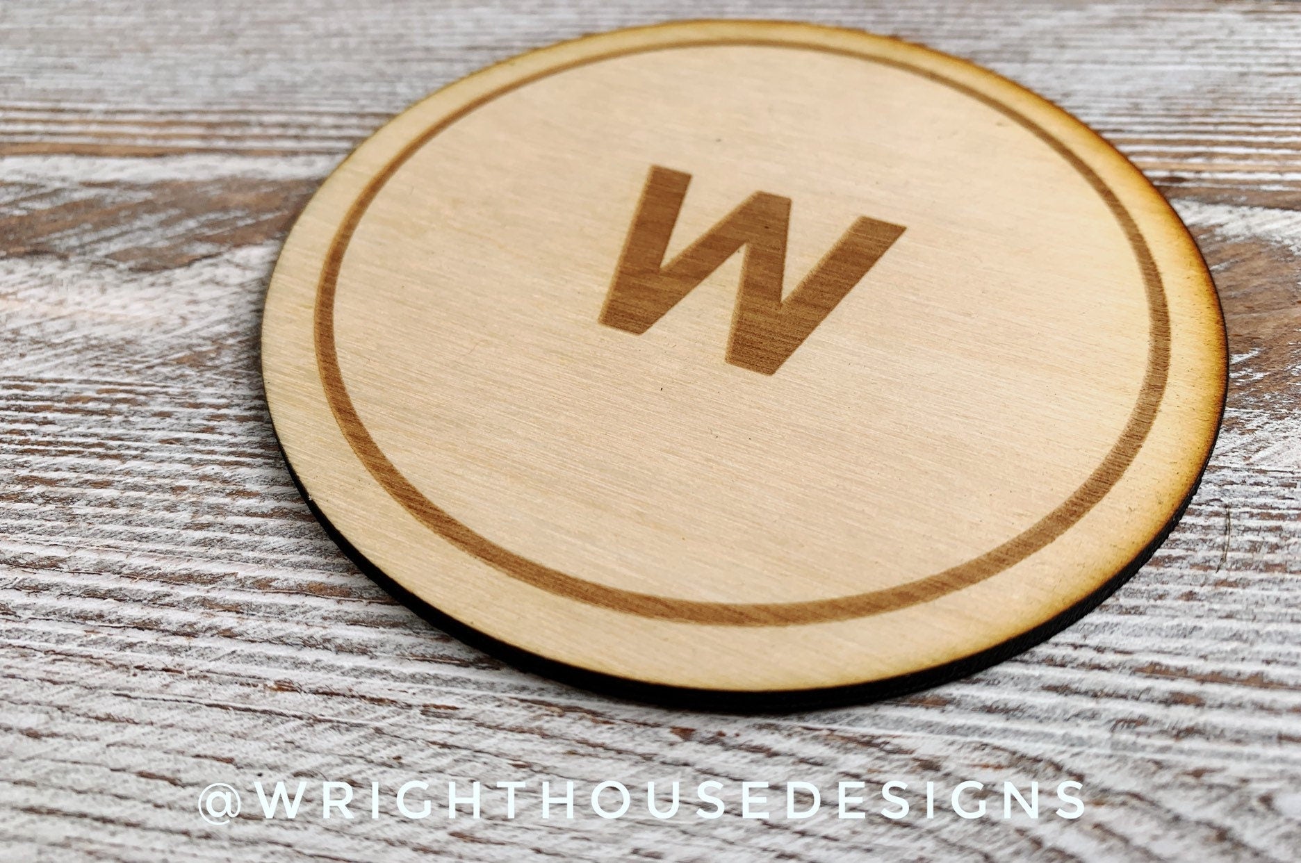 Engraved Wooden Coffee Coaster - Personalized Monogram Initial – Coffee and Tea Enthusiast Table Accessories Gift