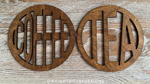 Coffee and Tea - Stained Wooden Coaster Set - Wright House Designs