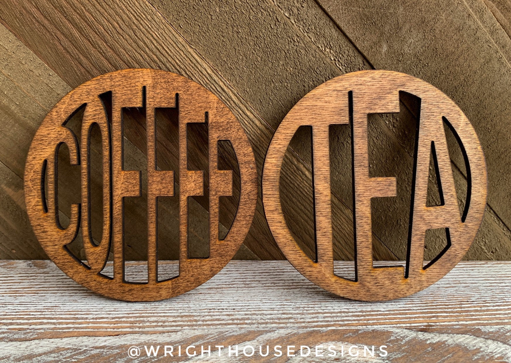Coffee and Tea - Stained Wooden Coaster Set - Wright House Designs