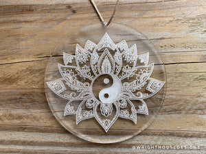 Yin Yang Lotus Mandala - Crystal Grid - Sun Catcher - Clear Acrylic Ornament