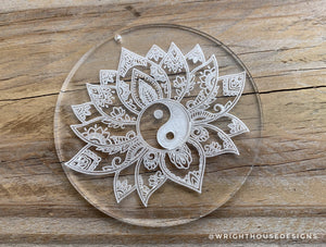 Yin Yang Lotus Mandala - Crystal Grid - Sun Catcher - Clear Acrylic Ornament