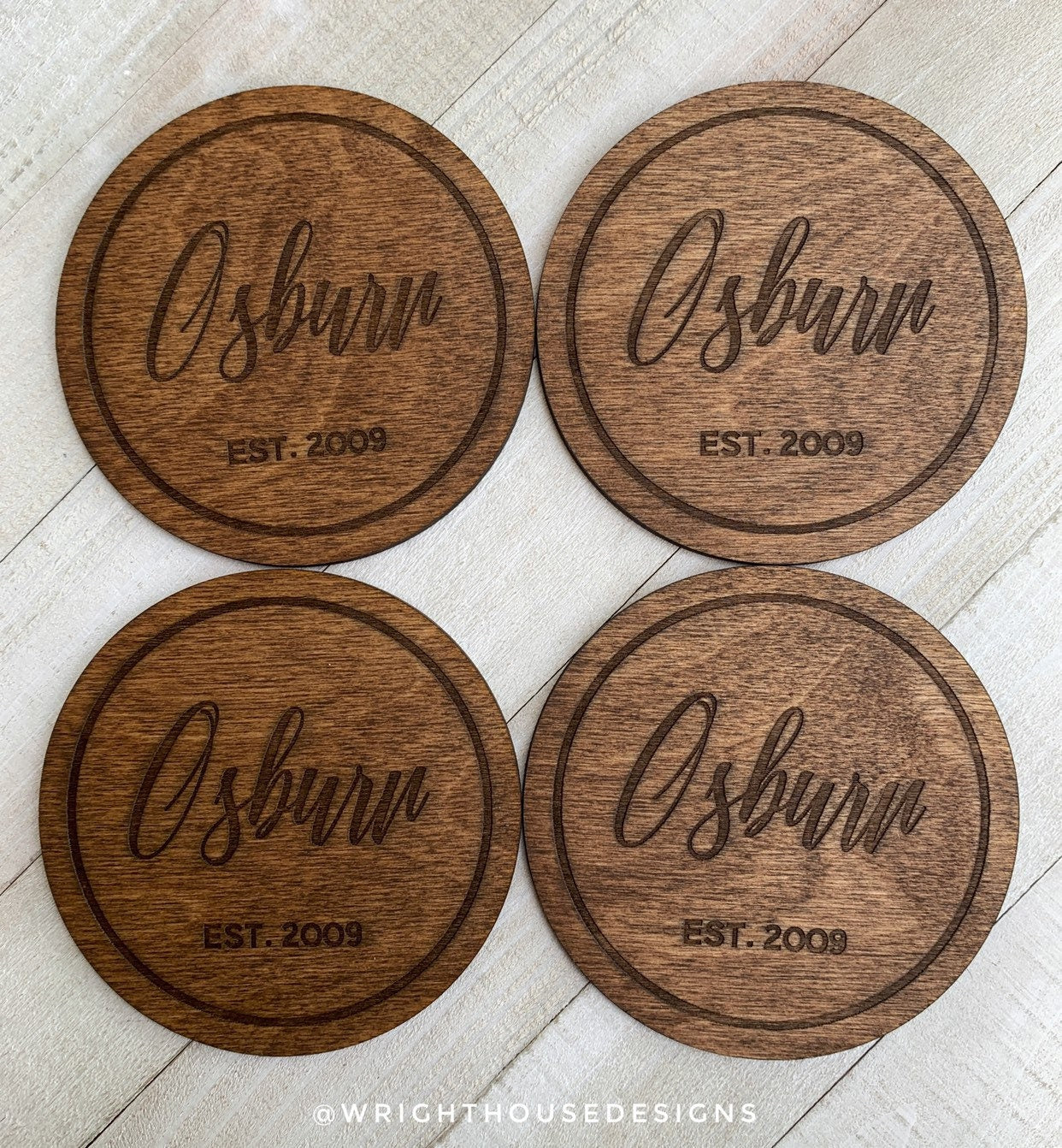 Personalized Name - Established Date - Engraved Coaster - Wooden Coffee Table Accessories Wooden Drink Coaster Set - Coffee Enthusiast Gift