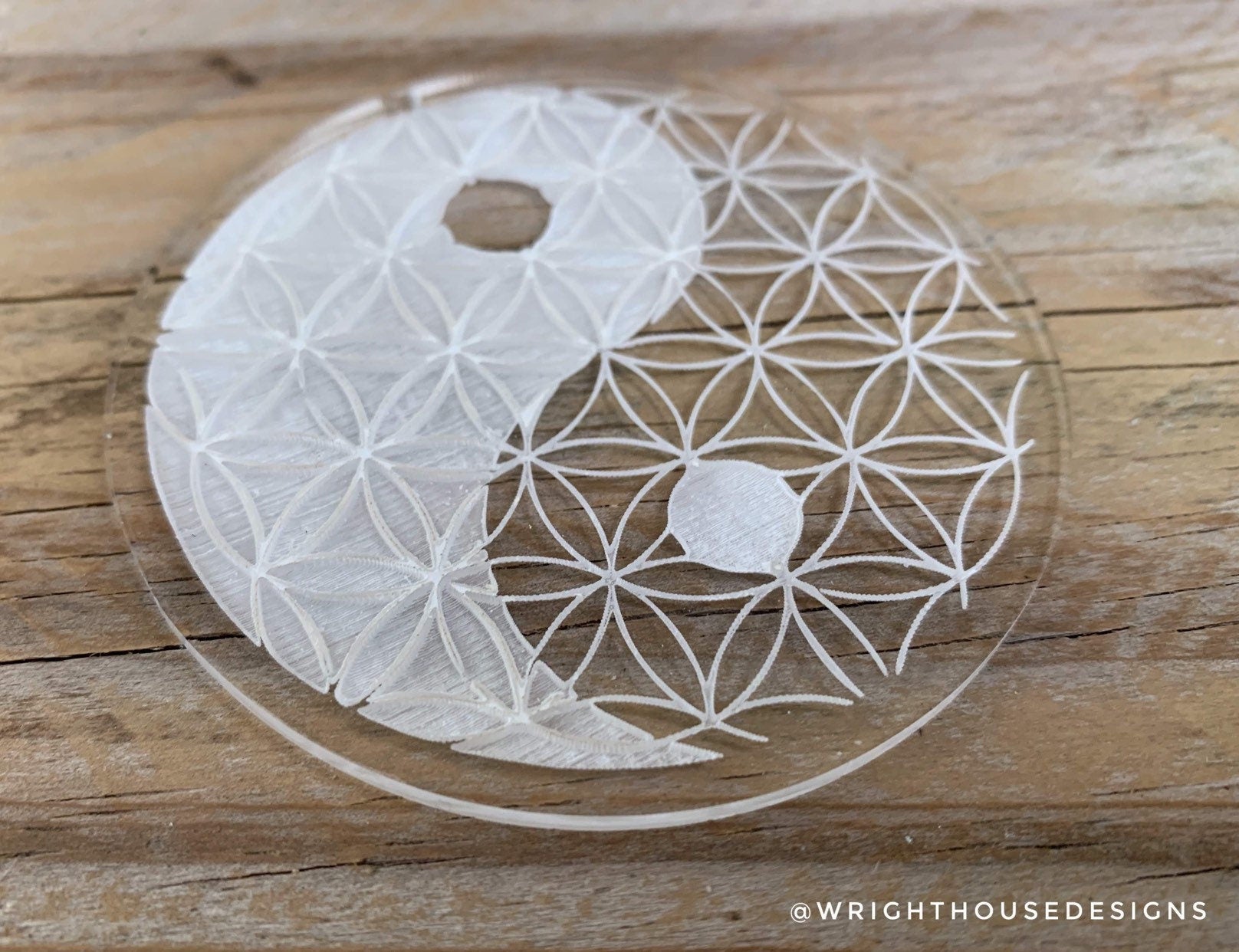 Flower of Life Yin Yang - Crystal Grid - Geometric Shape - Sun Catcher - Clear Acrylic Ornament
