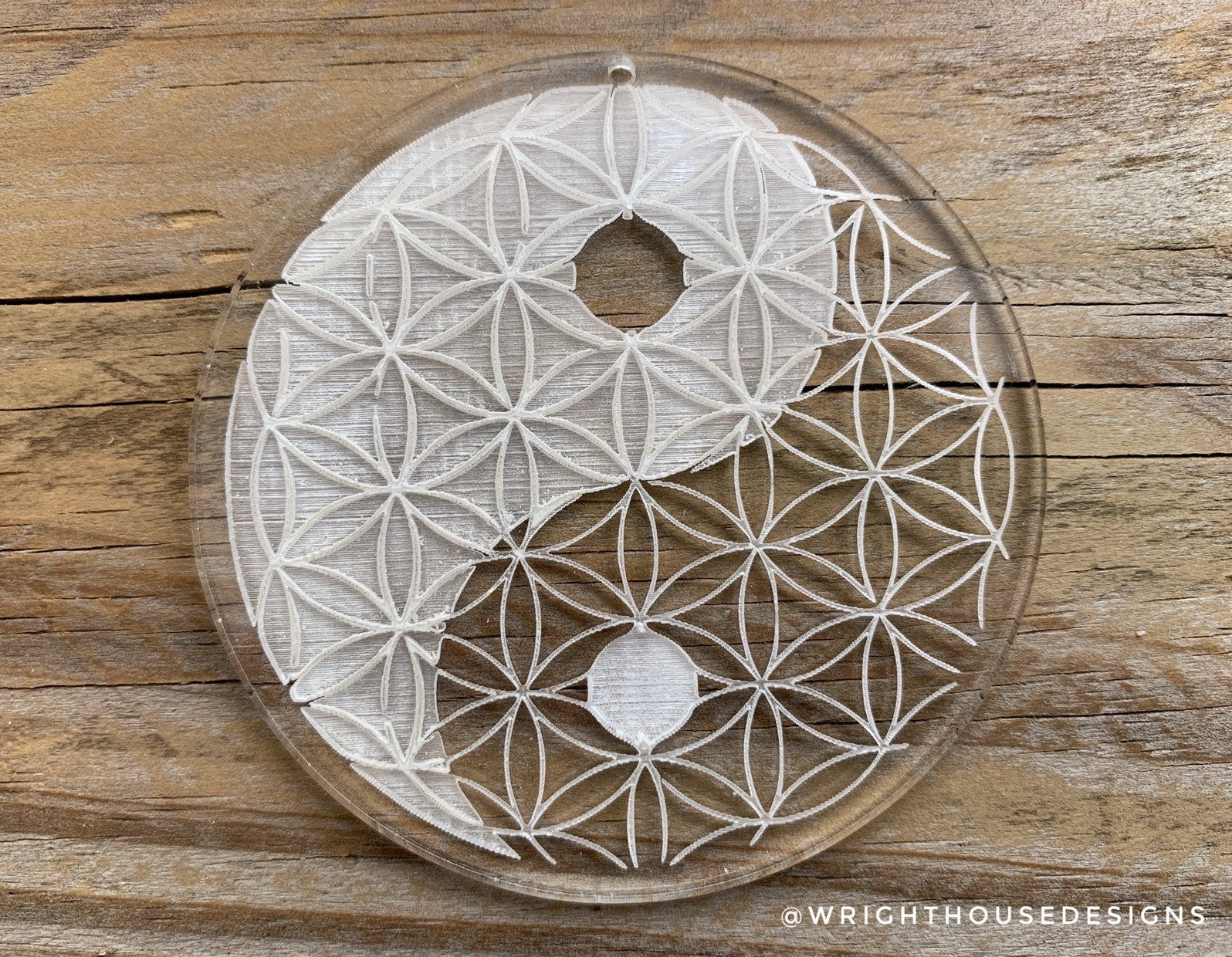 Flower of Life Yin Yang - Crystal Grid - Geometric Shape - Sun Catcher - Clear Acrylic Ornament