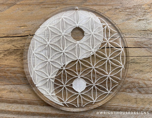 Flower of Life Yin Yang - Crystal Grid - Geometric Shape - Sun Catcher - Clear Acrylic Ornament