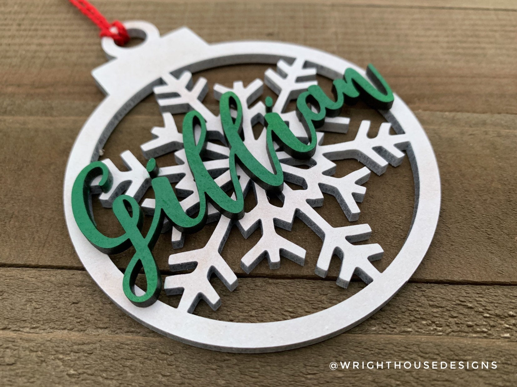 Personalized Snowflake - Wooden Christmas Tree Ball Ornament - 3D - Customizable Name - Vector Cut - MDF Draftboard - Handmade - Holiday - Wright House Designs