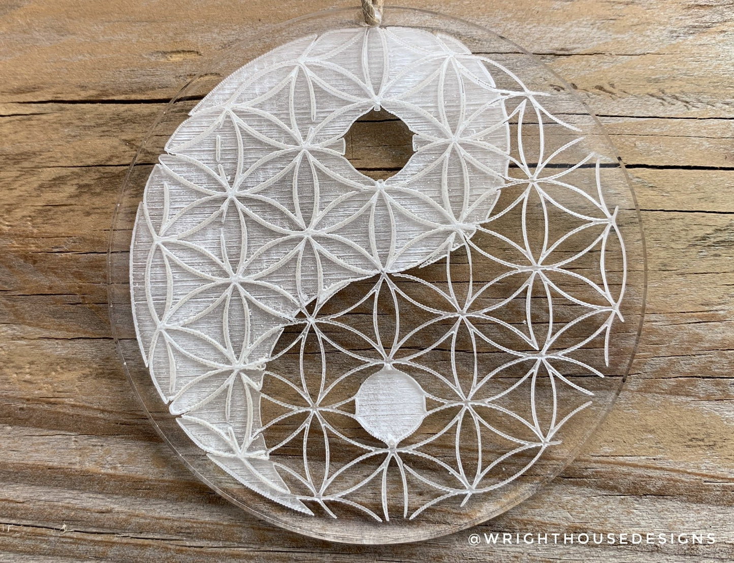 Flower of Life Yin Yang - Crystal Grid - Geometric Shape - Sun Catcher - Clear Acrylic Ornament