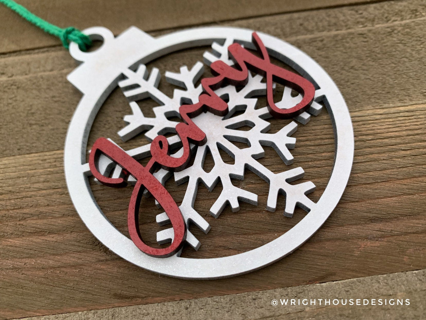 Personalized Snowflake - Wooden Christmas Tree Ball Ornament - 3D - Customizable Name - Vector Cut - MDF Draftboard - Handmade - Holiday - Wright House Designs