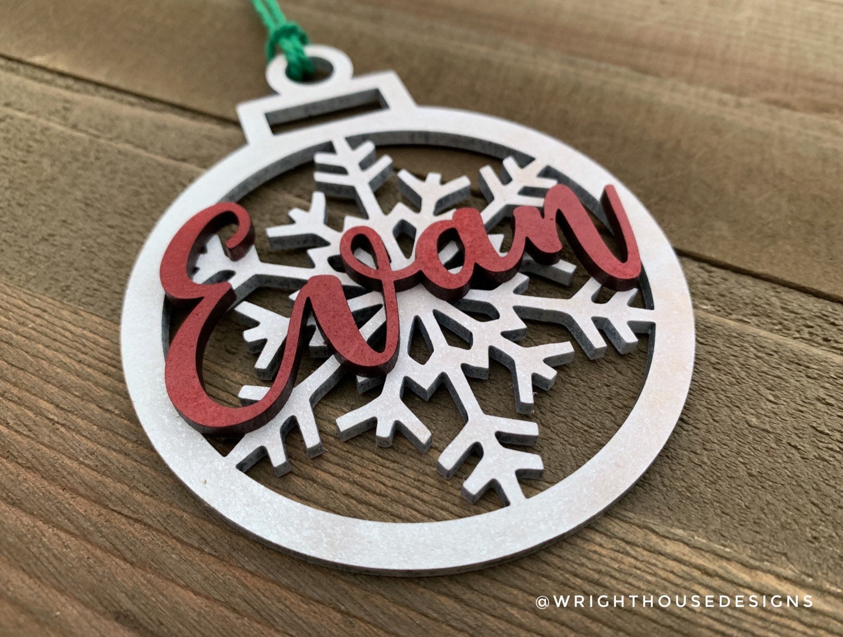 Personalized Snowflake - Wooden Christmas Tree Ball Ornament - 3D - Customizable Name - Vector Cut - MDF Draftboard - Handmade - Holiday - Wright House Designs