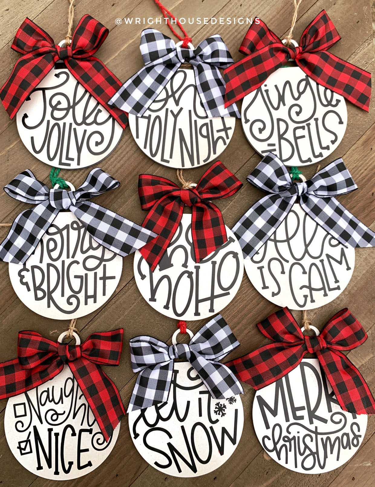 Hand Lettered Christmas - Vinyl - Round Christmas Tree Ball Ornament Sets