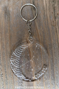 Laser Engraved Astrological Zodiac Acrylic Keychain - Constellation Star Sign Key Ring - Laser Cut Moon and Star - Personalized Novelty Gift