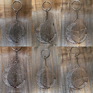 Laser Engraved Astrological Zodiac Acrylic Keychain - Constellation Star Sign Key Ring - Laser Cut Moon and Star - Personalized Novelty Gift