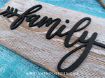 Load image into Gallery viewer, Family Arrow Word Art - Rustic Farmhouse - Whitewash Reclaimed Wood Plank Board Sign - Wooden Wall Art - Home Decor and She Shed Signs
