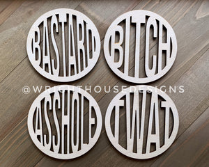 NSFW Wooden Coasters - Old Married Couple  Curse Words  - Coffee Cup Size - C02 Laser - Vector Cut - Coffee Table Accessories - Gag Gifts