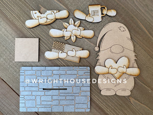 Gnome Interchangeable Sign - Blank Unfinished DIY Craft - Family Paint Night - Kids Art Project - Shelf Sitter Round Shiplap Sign With Stand