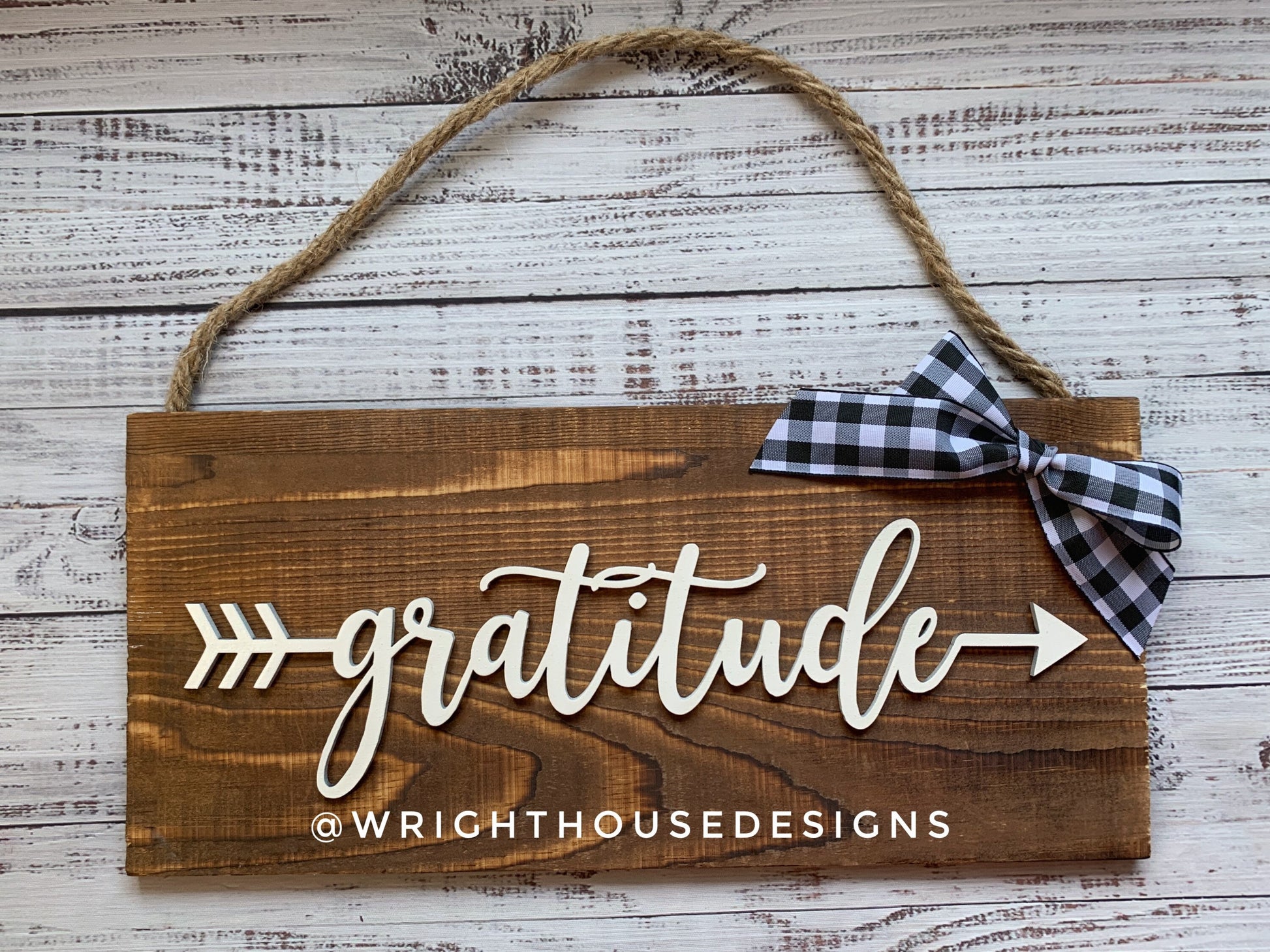 Gratitude - Arrow Word Art - Rustic Farmhouse - Reclaimed Pallet Plank Board Sign - Wooden Wall Art - Bookshelf Decor and She Shed Signs