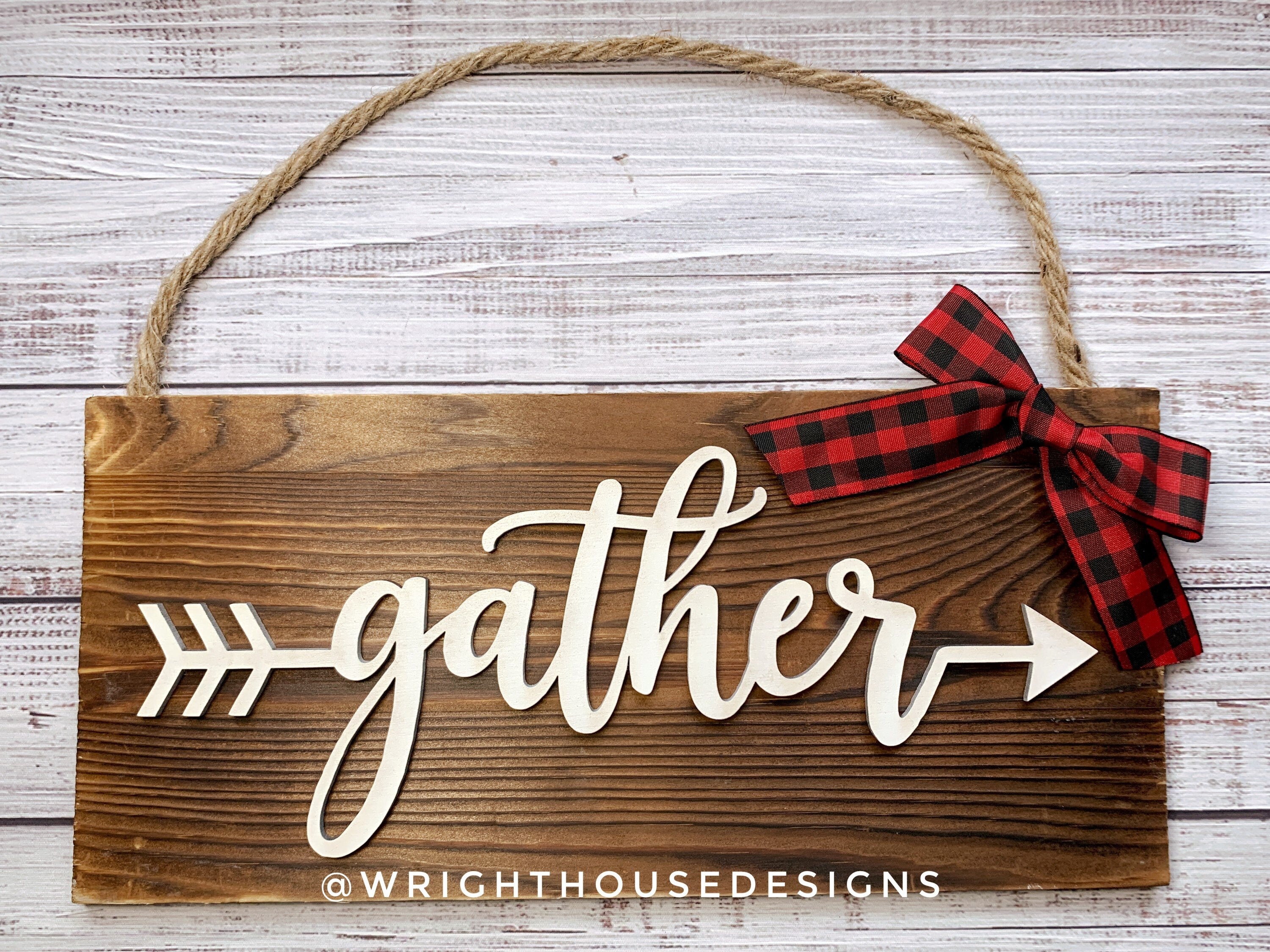 Gather Arrow Word Art - Rustic Farmhouse - Reclaimed Pallet Plank Board Sign - Wooden Wall Art - Bookshelf Decor and She Shed Signs