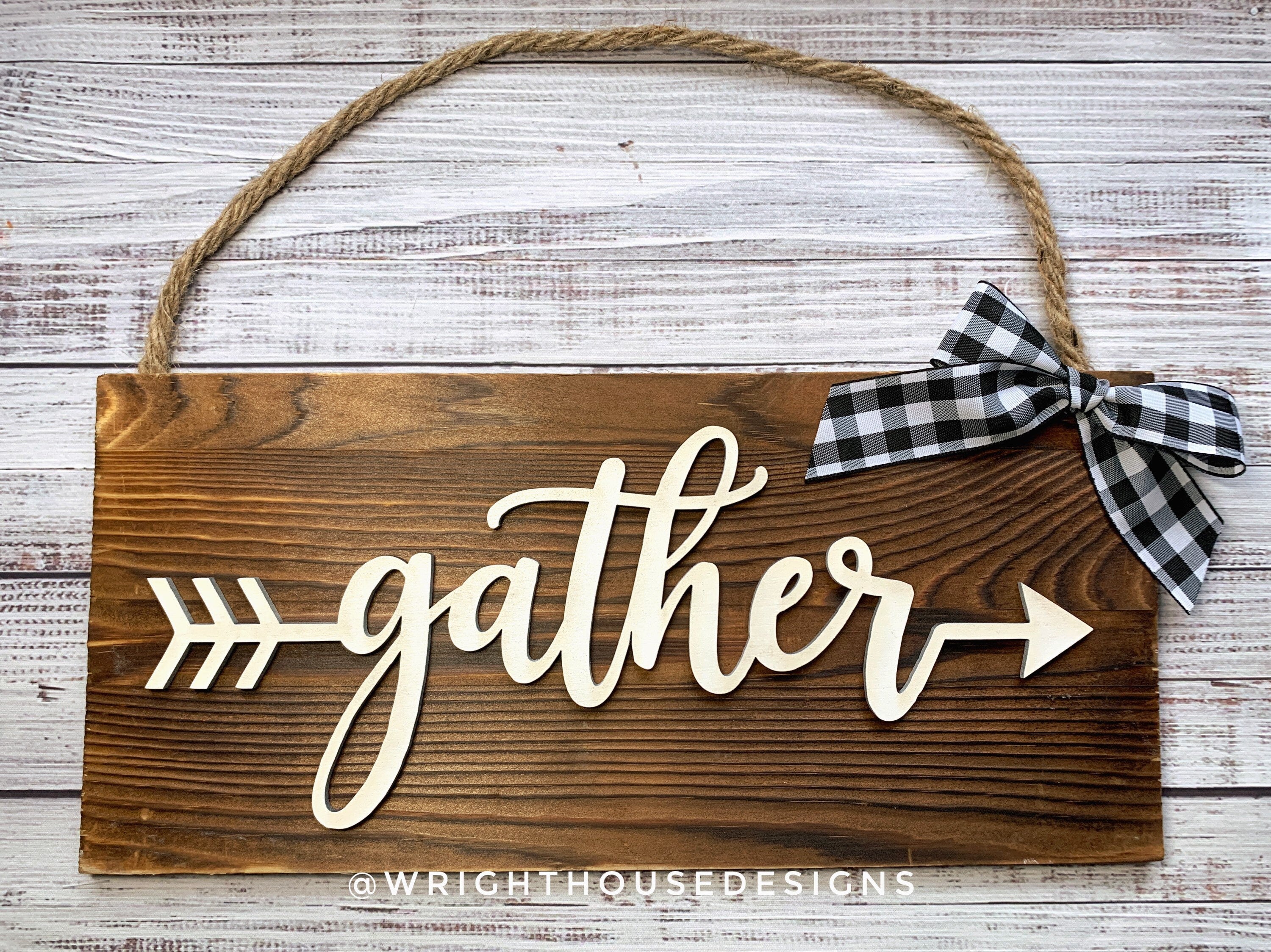 Gather Arrow Word Art - Rustic Farmhouse - Reclaimed Pallet Plank Board Sign - Wooden Wall Art - Bookshelf Decor and She Shed Signs