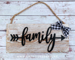 Load image into Gallery viewer, Family Arrow Word Art - Rustic Farmhouse - Whitewash Reclaimed Wood Plank Board Sign - Wooden Wall Art - Home Decor and She Shed Signs
