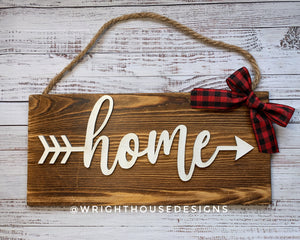 Home Arrow Word Art - Rustic Farmhouse - Reclaimed Pallet Plank Board Sign - Wooden Wall Art - Bookshelf Decor and She Shed Signs