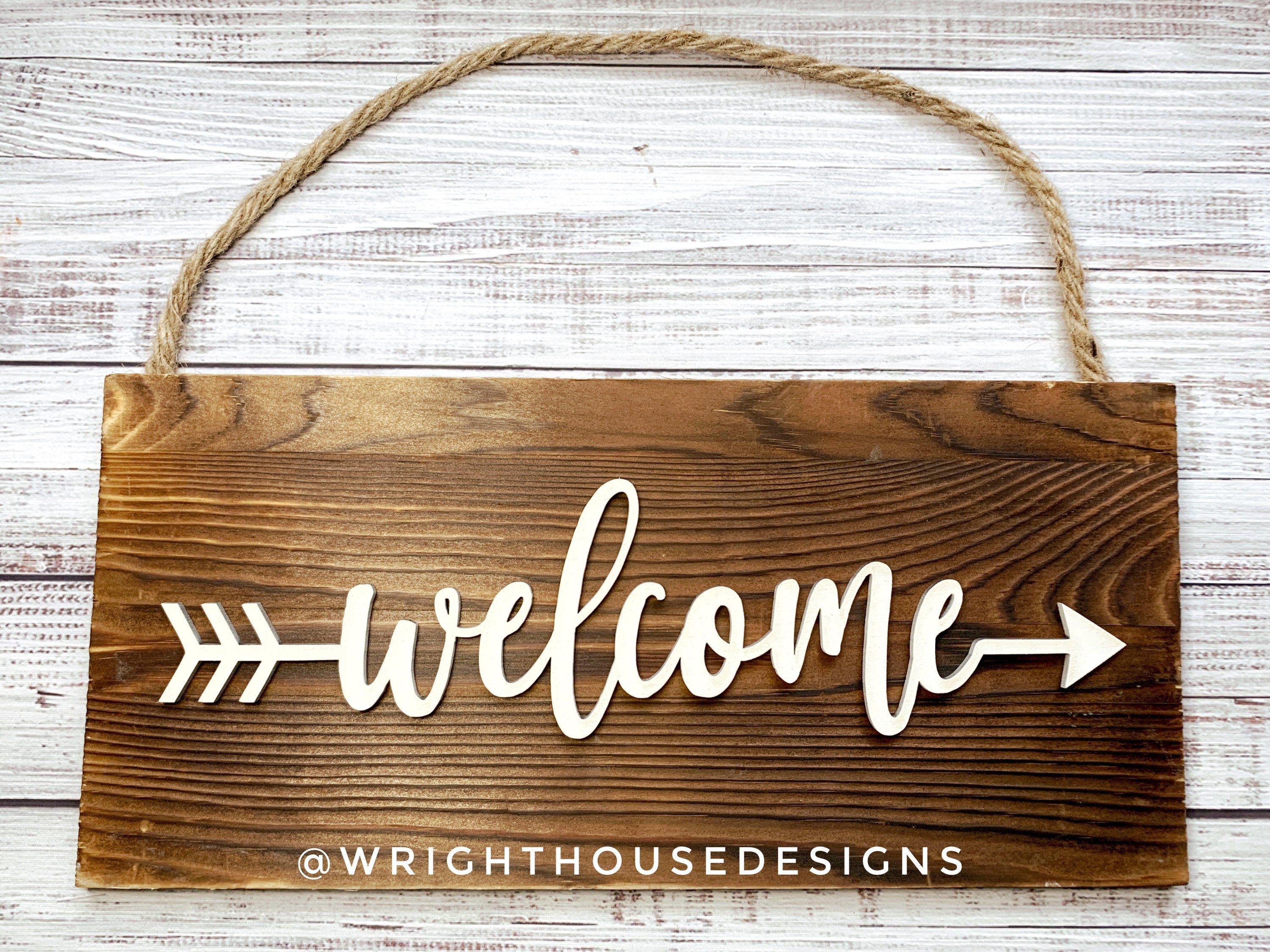 Welcome Arrow Word Art - Rustic Farmhouse - Reclaimed Pallet Plank Board Sign - Wooden Wall Art - Bookshelf Decor and She Shed Signs